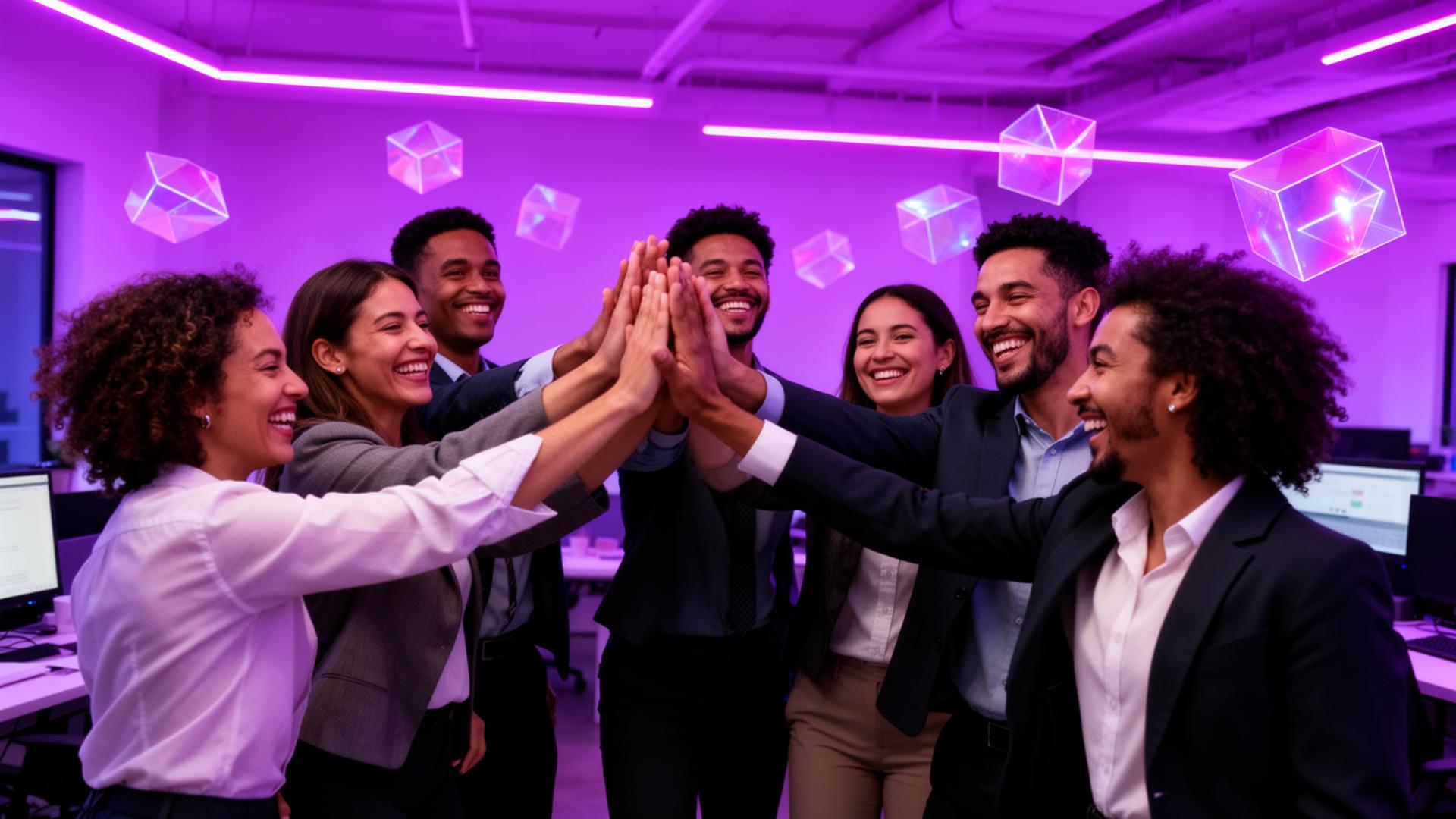 Equipe celebrando o resultado de uma campanha de incentivo